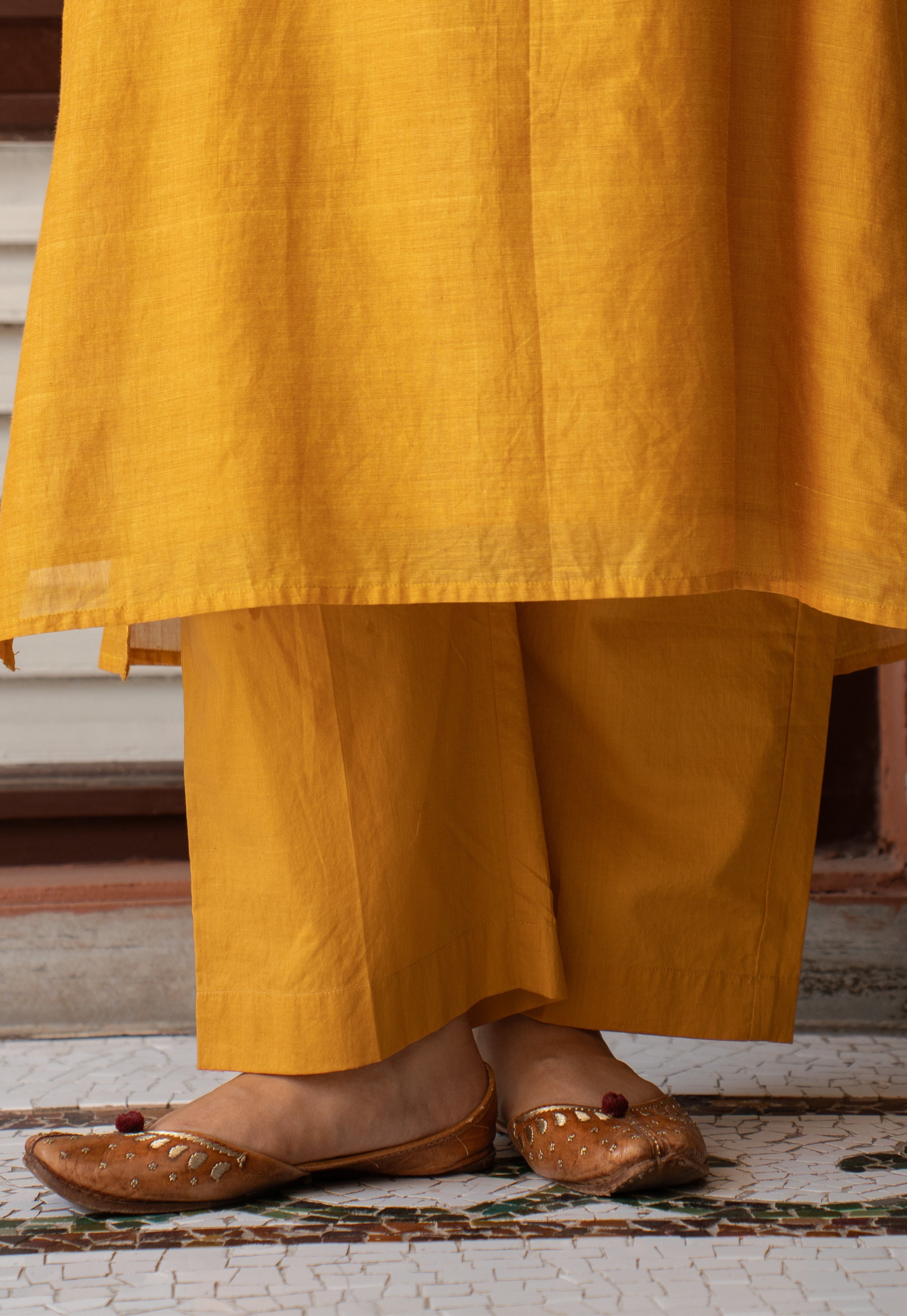 Yashi Mustard Solid Cotton Flex  Straight Pant