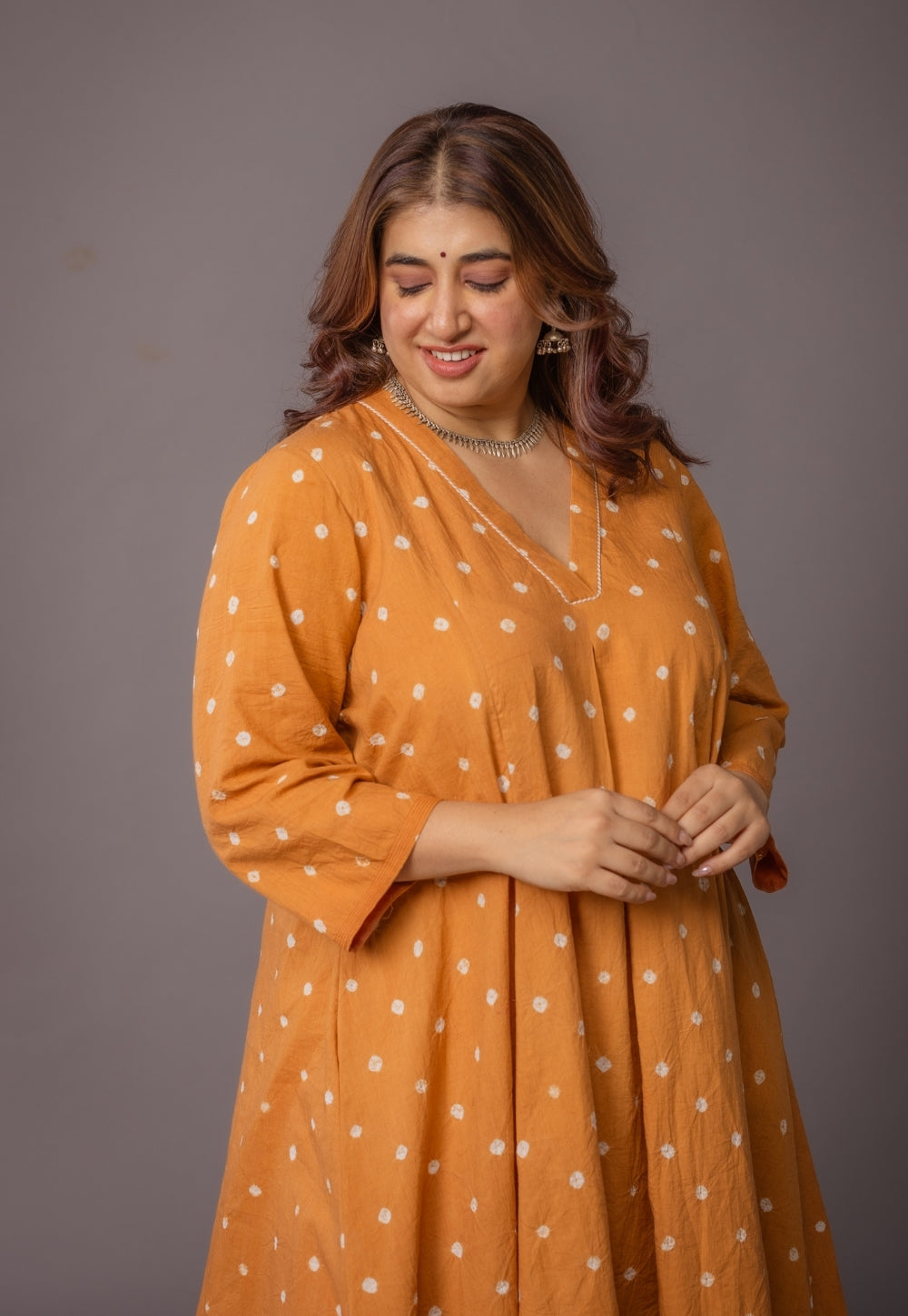 Rosha Yellow Bandhani Cotton Kali Suit Set (Set of 3)
