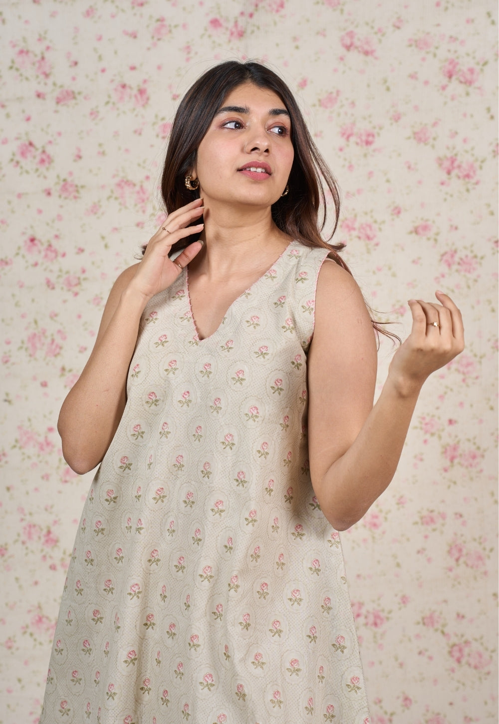 Leah Grey Sanganeri Mul Cotton A Line Dress