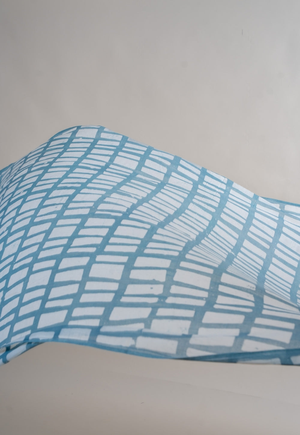 Blue Brick Pattern Batik Handblock Printed Mul Fabric