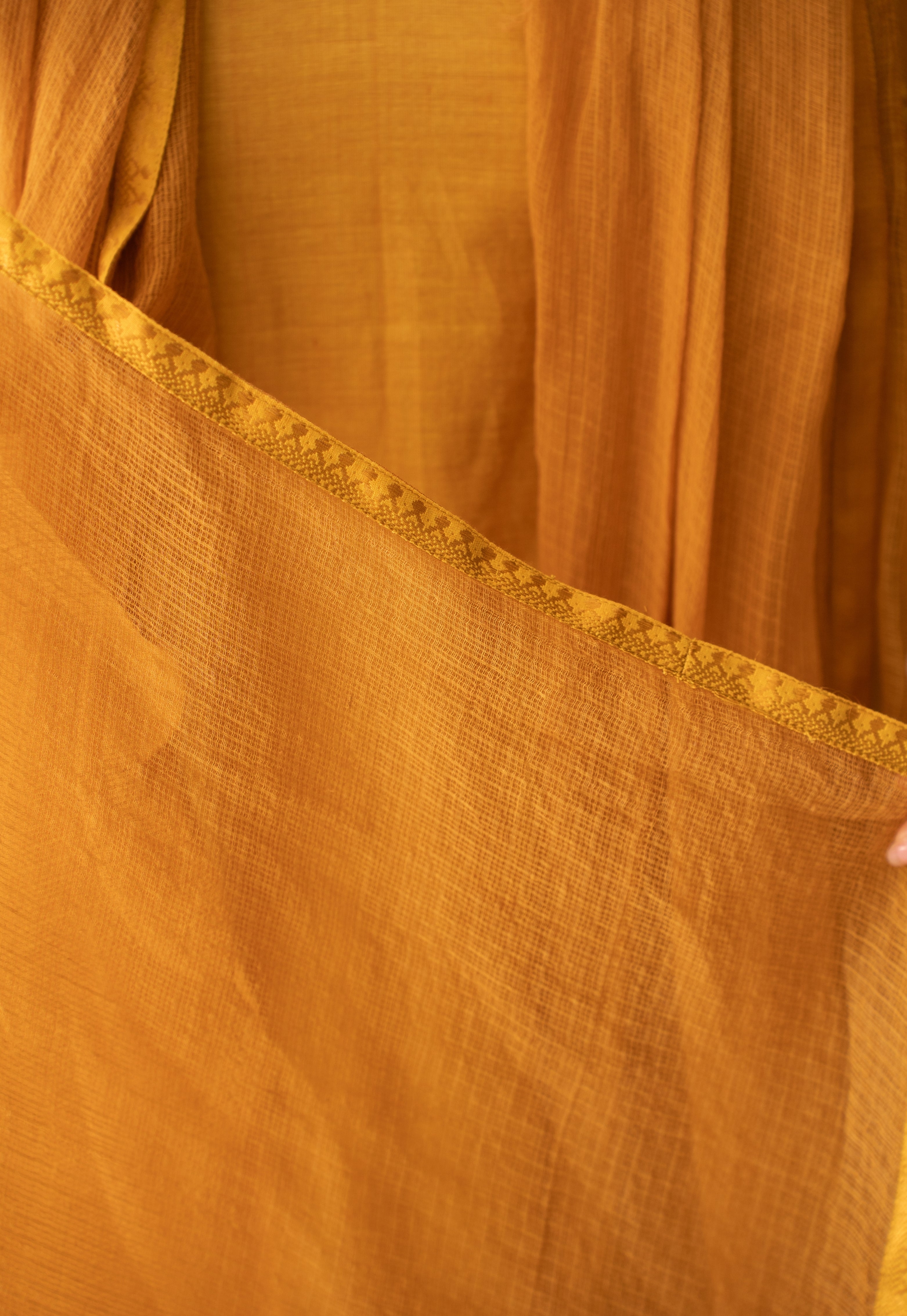 Mustard Solid Kota Doria Cotton Dupatta with Mangalgiri Border