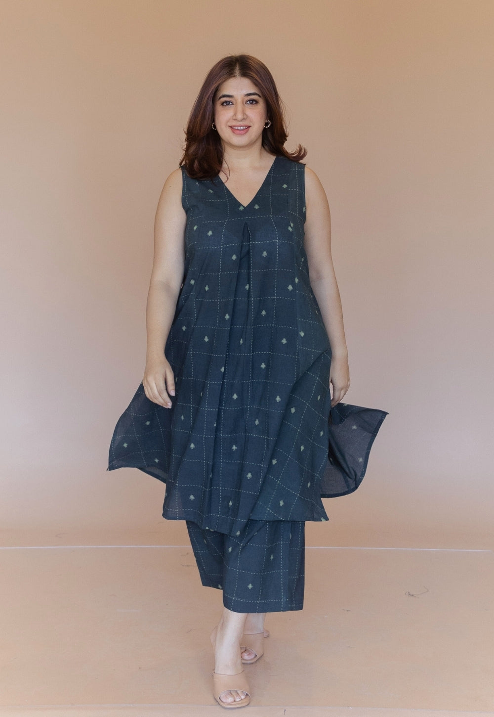 Raahi Green Dabu Cotton A Line Kurta
