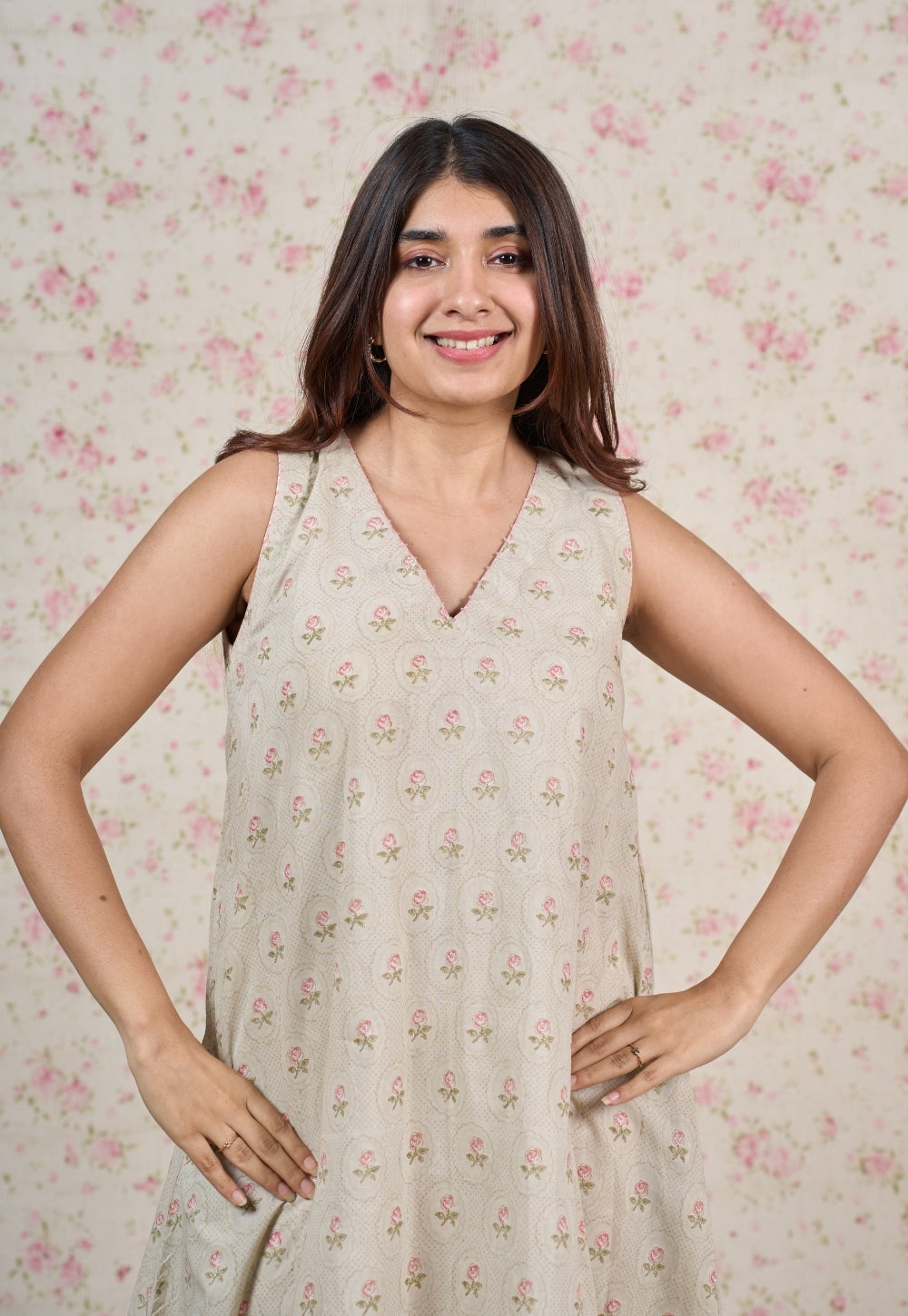 Leah Grey Sanganeri Mul Cotton A Line Dress
