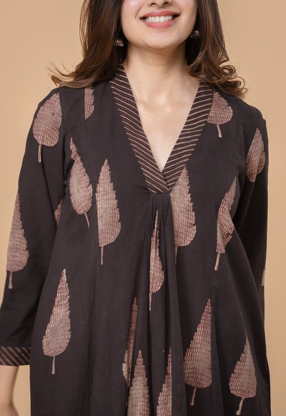 Eshita Brown Dabu Slub Cotton A Line Kurta Set (Set of 2)