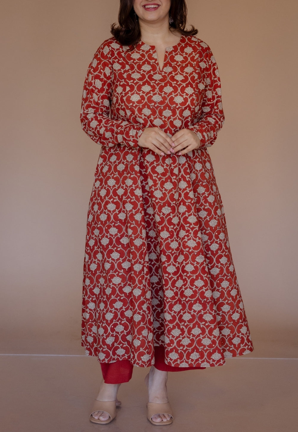 Shinat Red Bagru Cotton Kali Kurta