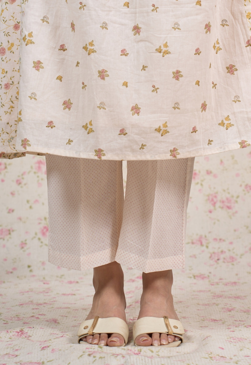 Yashi White Sanganeri Mul Cotton Straight Pant