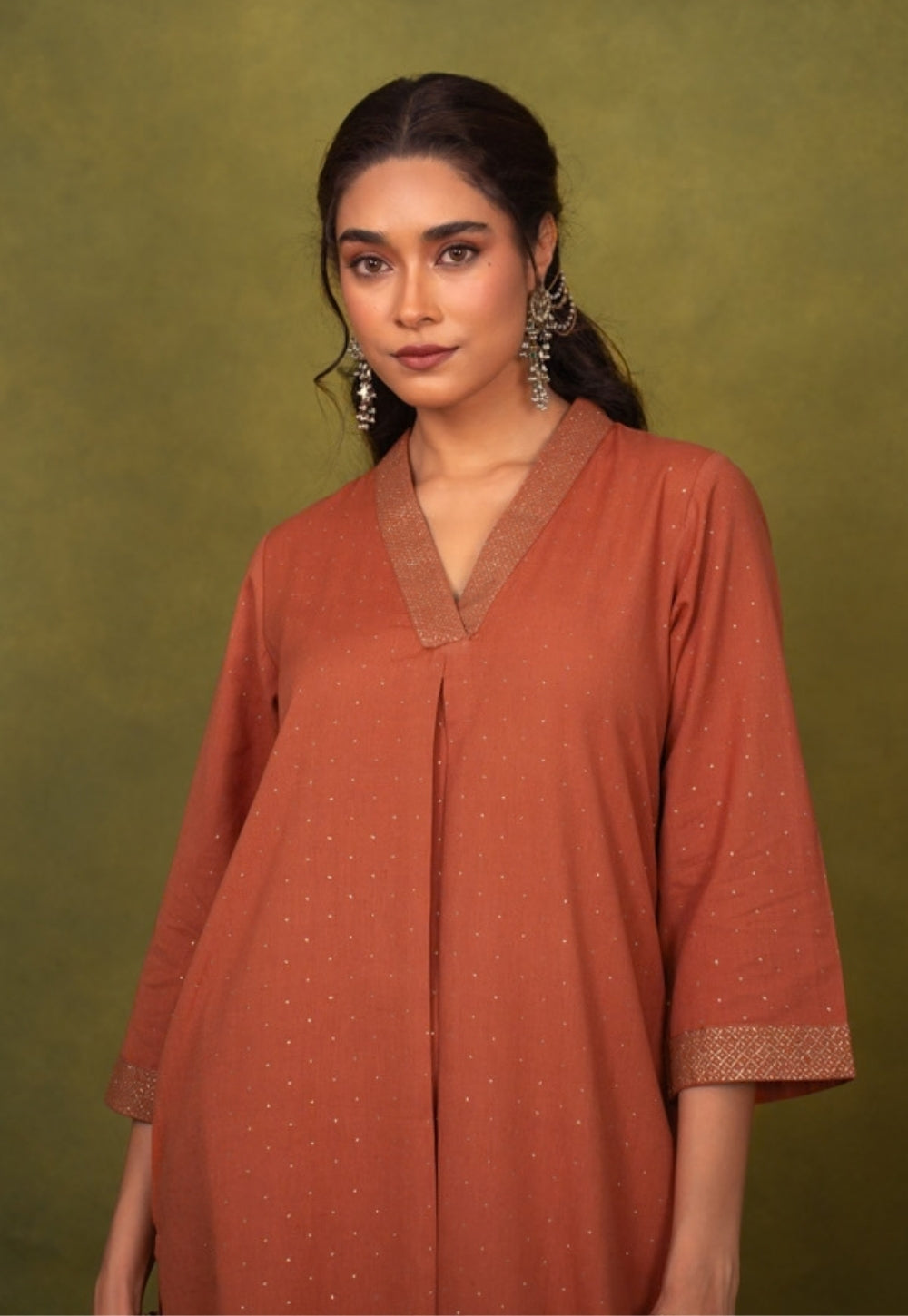 Sakhi Orange Rogan Handblock Printed Cotton Straight Kurta Suit Set (Set of 3)