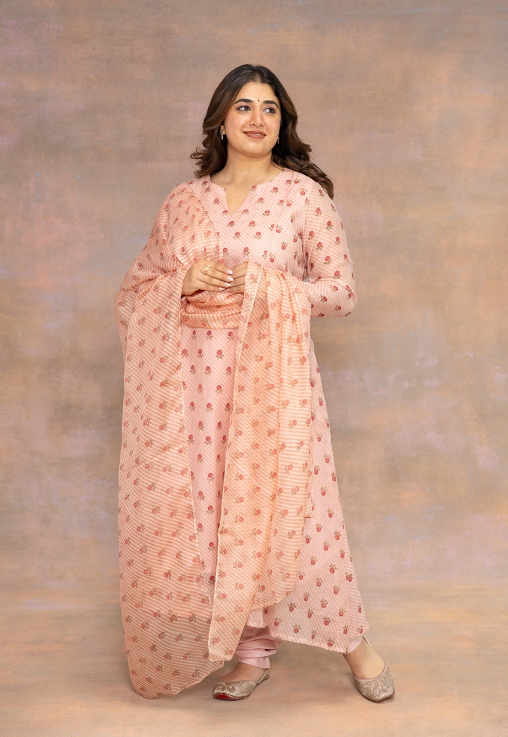 Rose Pink Sanganeri Kota Doria Silk Dupatta with Mukaish Detailing