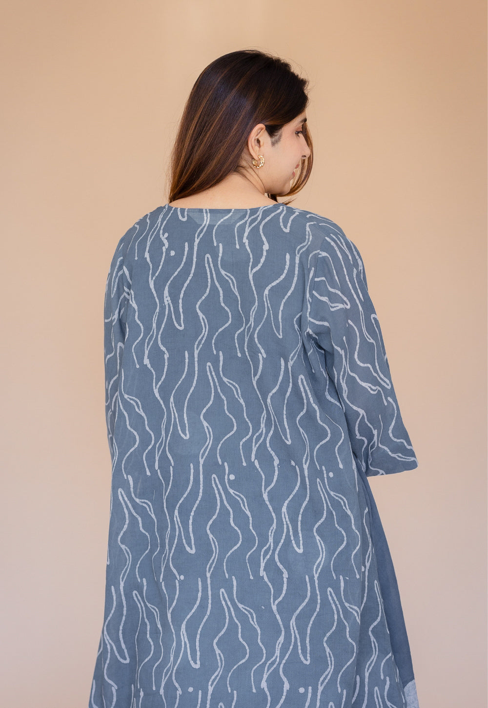 Jarsha Blue Batik MulMul A Line Kurta with Slip