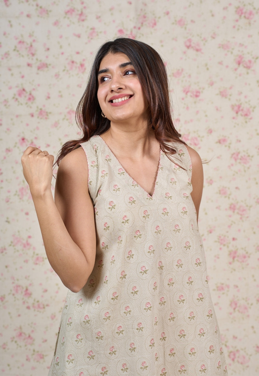 Leah Grey Sanganeri Mul Cotton A Line Dress