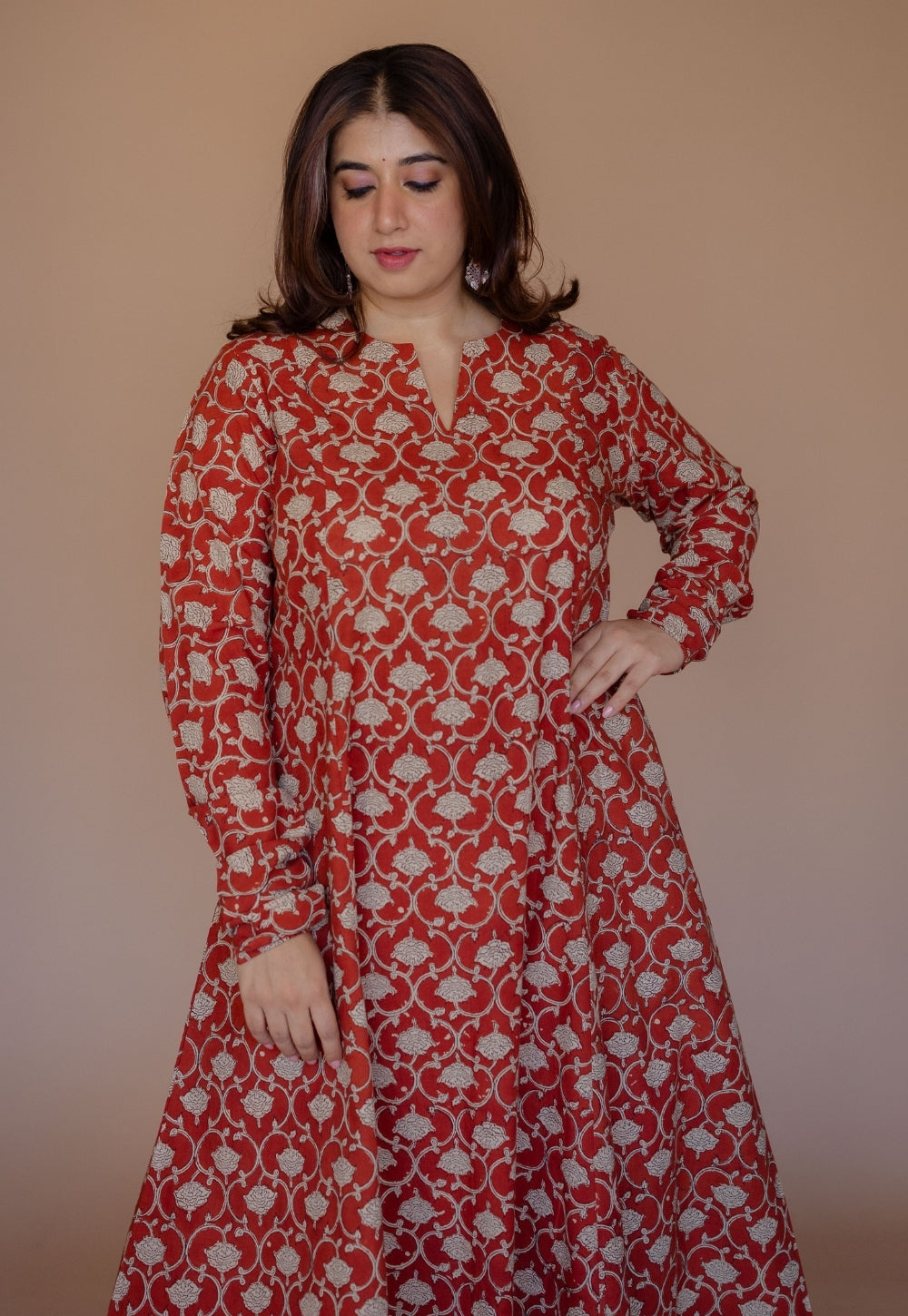 Shinat Red Bagru Cotton Kali Kurta