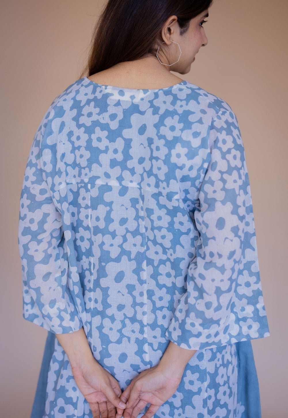 Zeha Blue Batik MulMul A Line Kurta with Slip