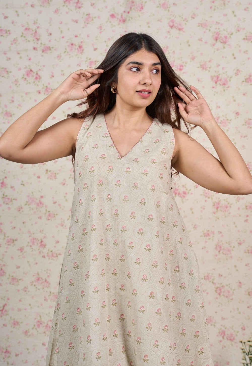 Leah Grey Sanganeri Mul Cotton A Line Dress