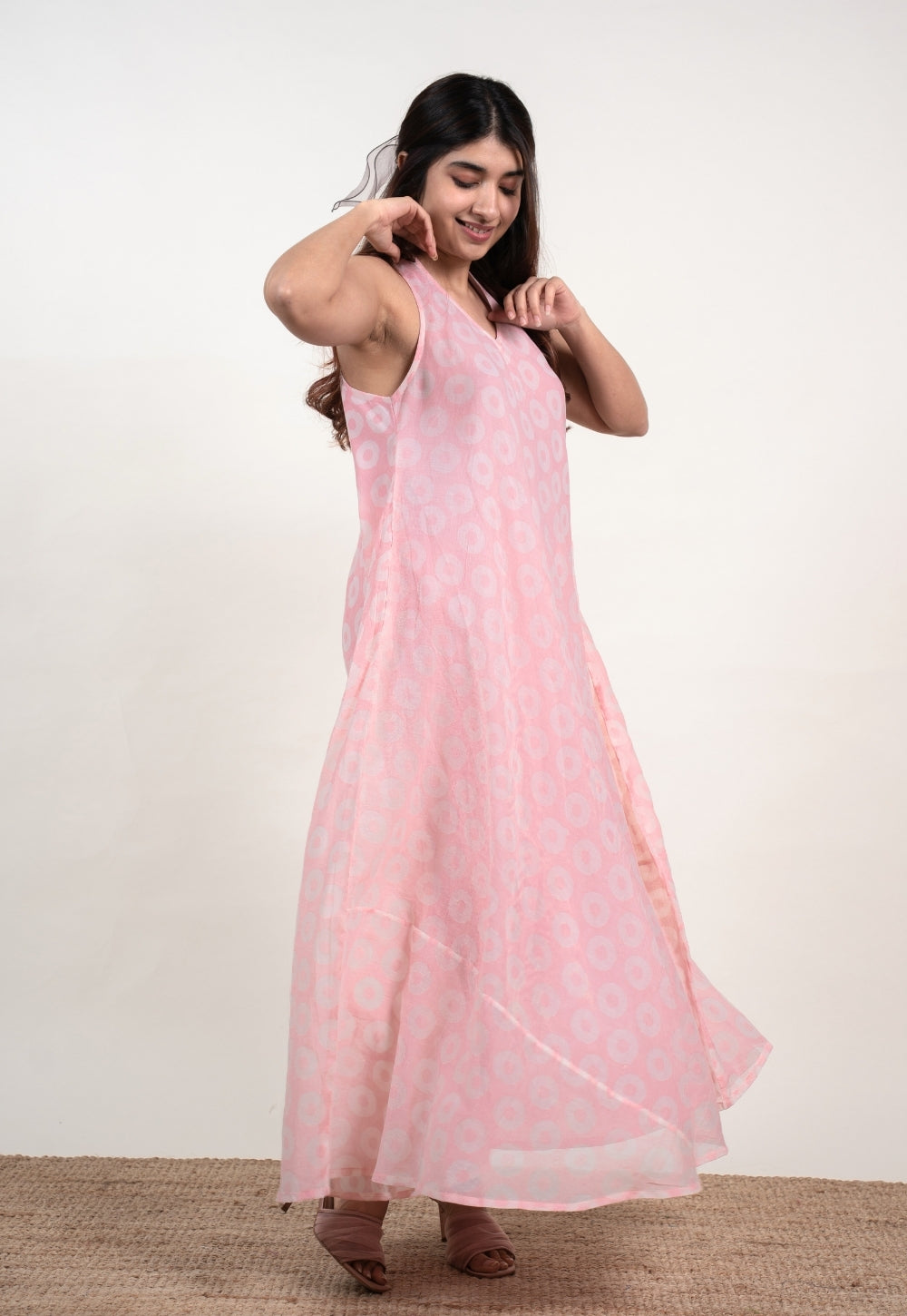 Tashi Pink Batik MulMul A Line Dress