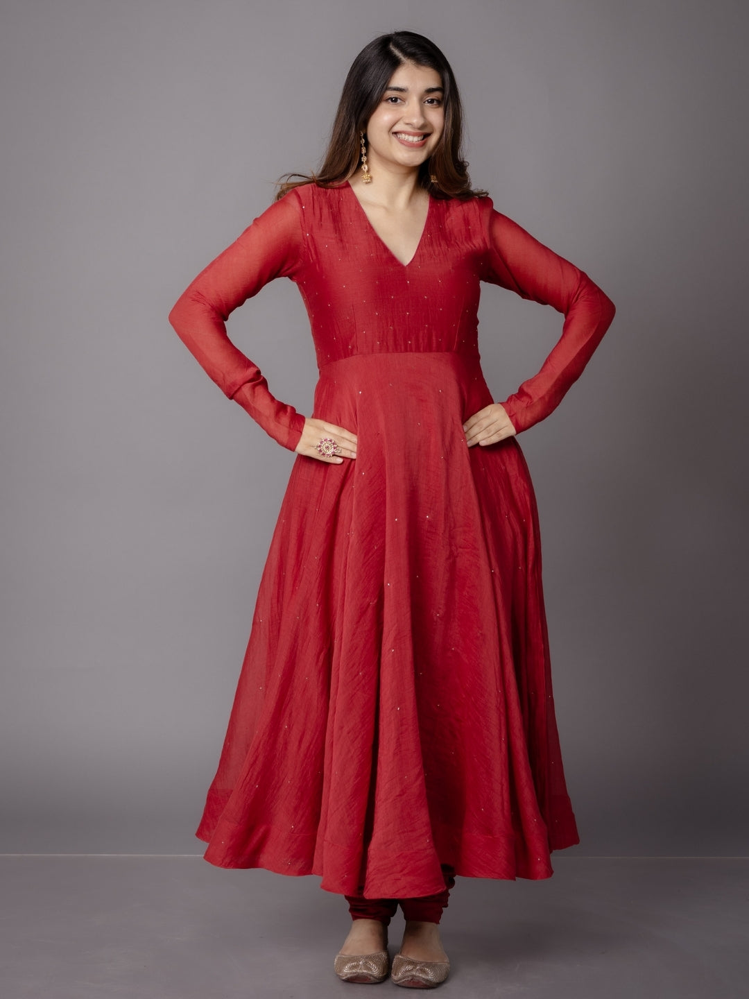 Miral Red Solid Chanderi Silk Churidar