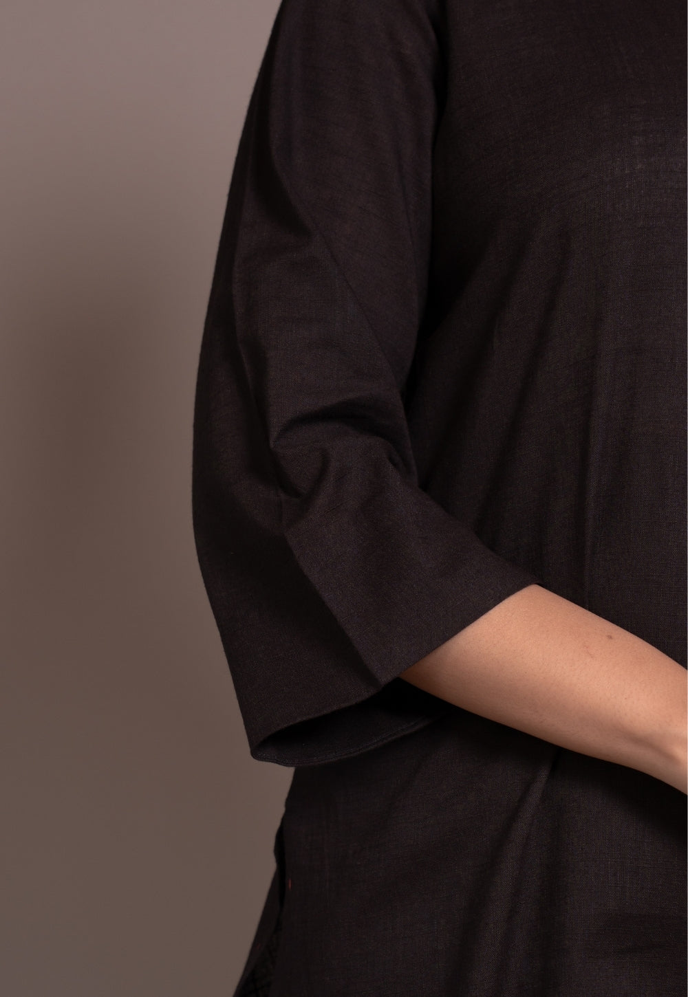 Dark Brown Solid Slub Cotton Straight Kurta - DyeVerse