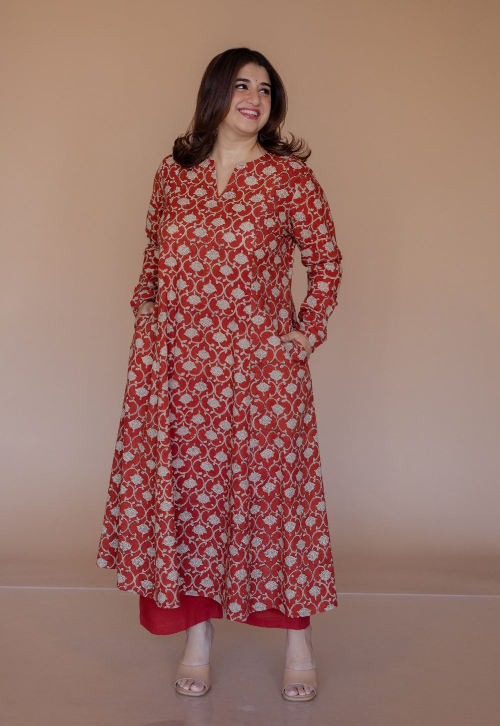 Shinat Red Bagru Cotton Kali Kurta
