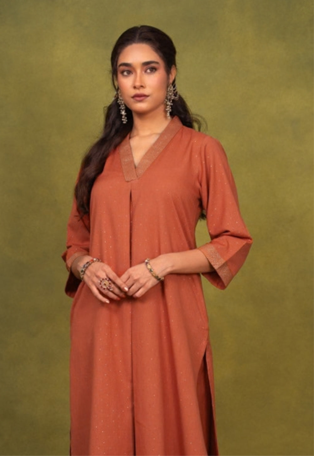 Sakhi Orange Rogan Handblock Printed Cotton Straight Kurta Suit Set (Set of 3)