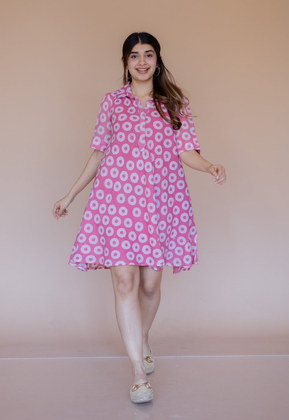 Uzma Pink Batik MulMul A Line Dress with Slip