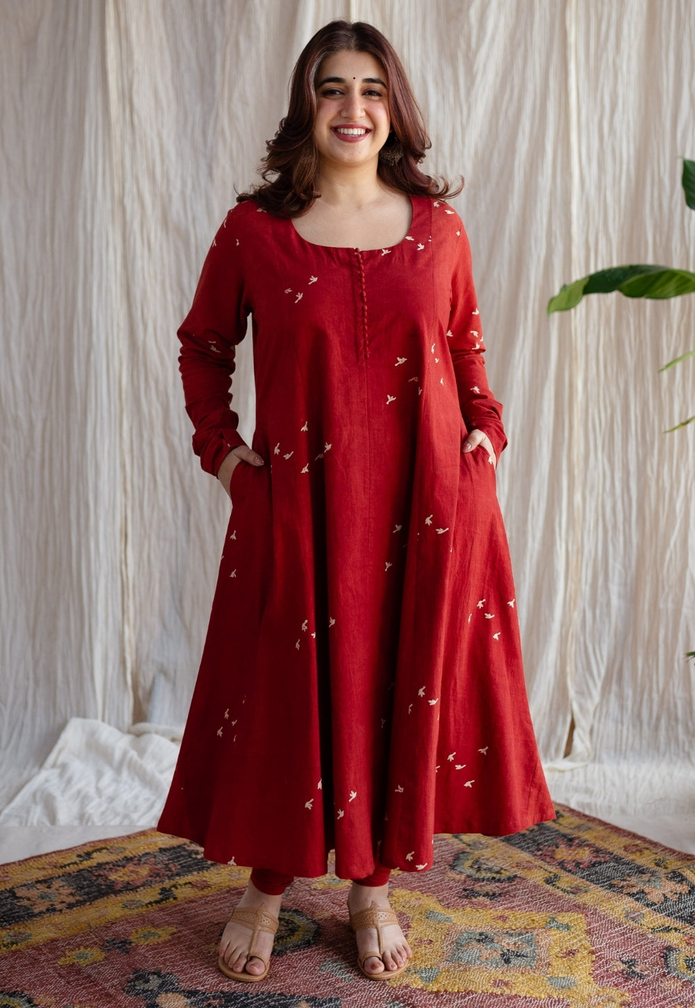 Jaipur Ajrakh Cotton Red Kali Kurta