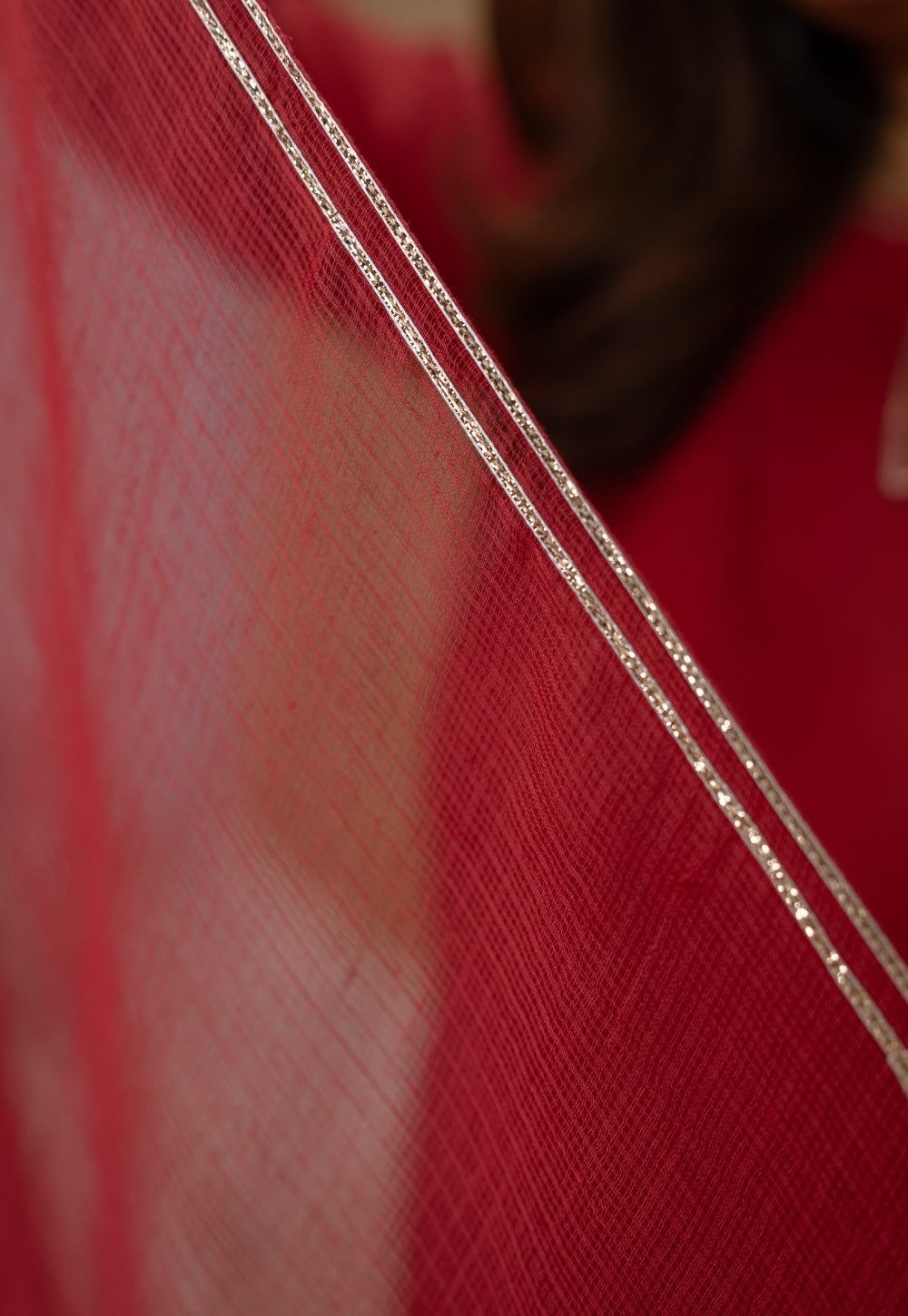 Red Solid Kota Doria Dupatta