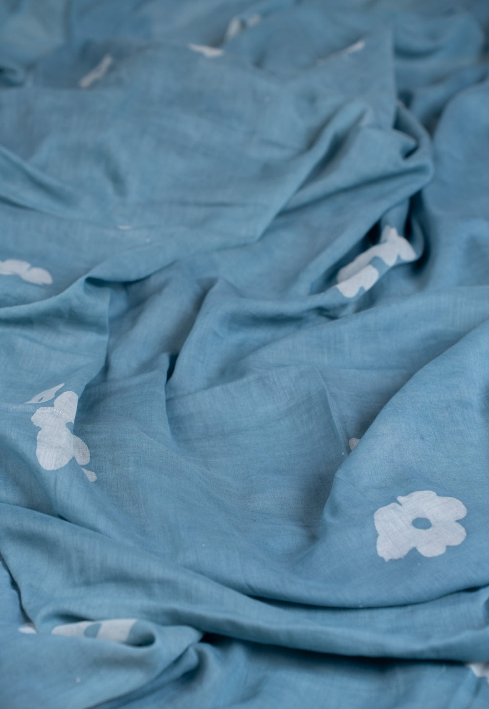 Blue Pansy Floral Batik Handblock Printed Mul Fabric