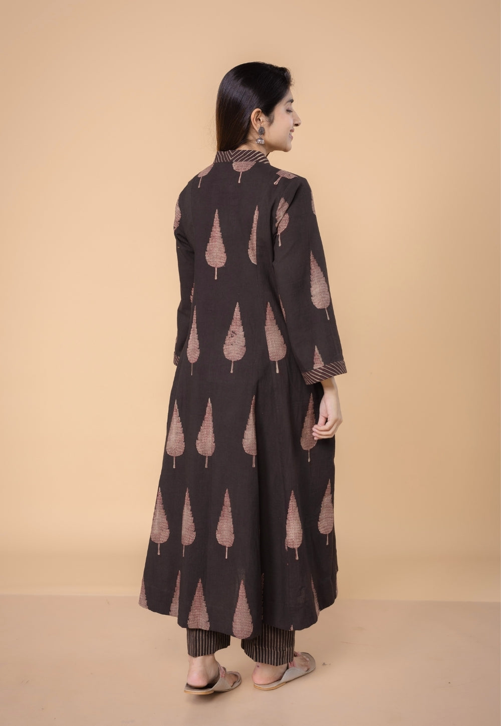 Eshita Brown Dabu Slub Cotton A Line Kurta Set (Set of 2)