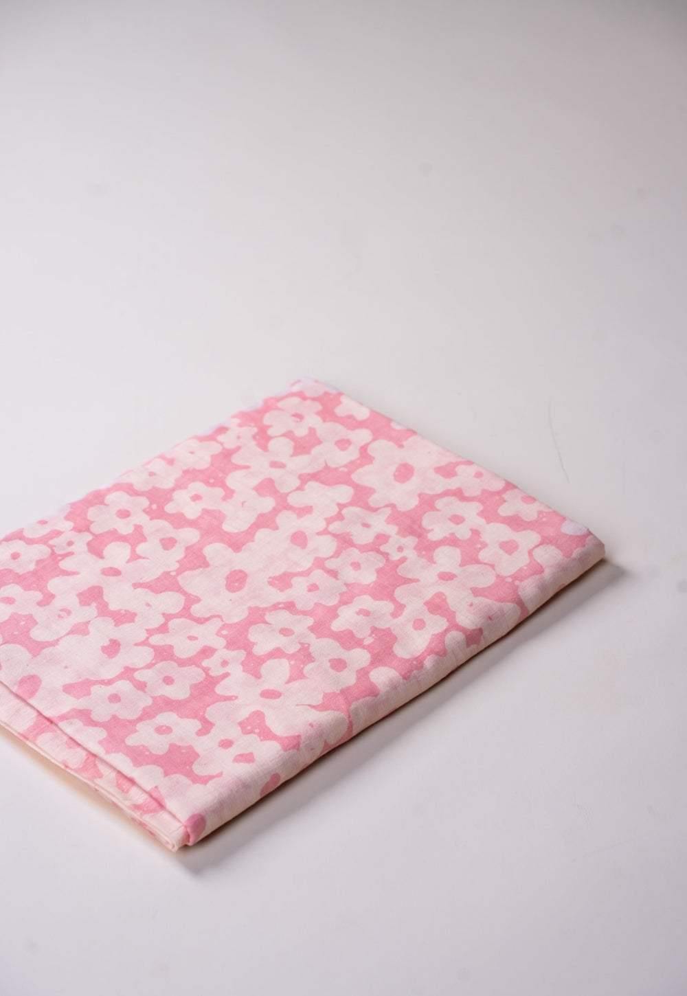 Pink Floral Batik Handblock Printed Mul Fabric