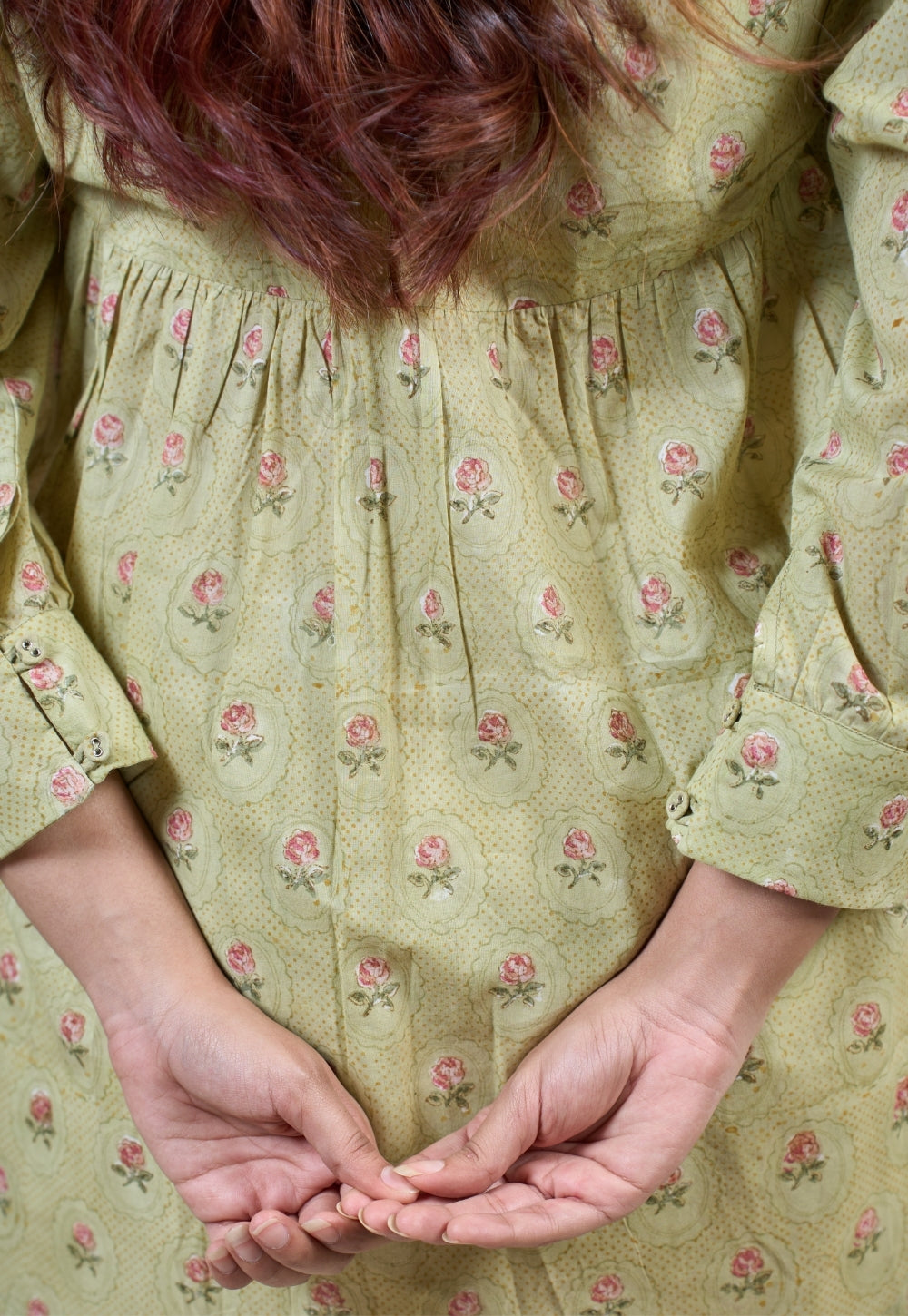 Enola Green Sanganeri Mul Cotton Straight Short Top