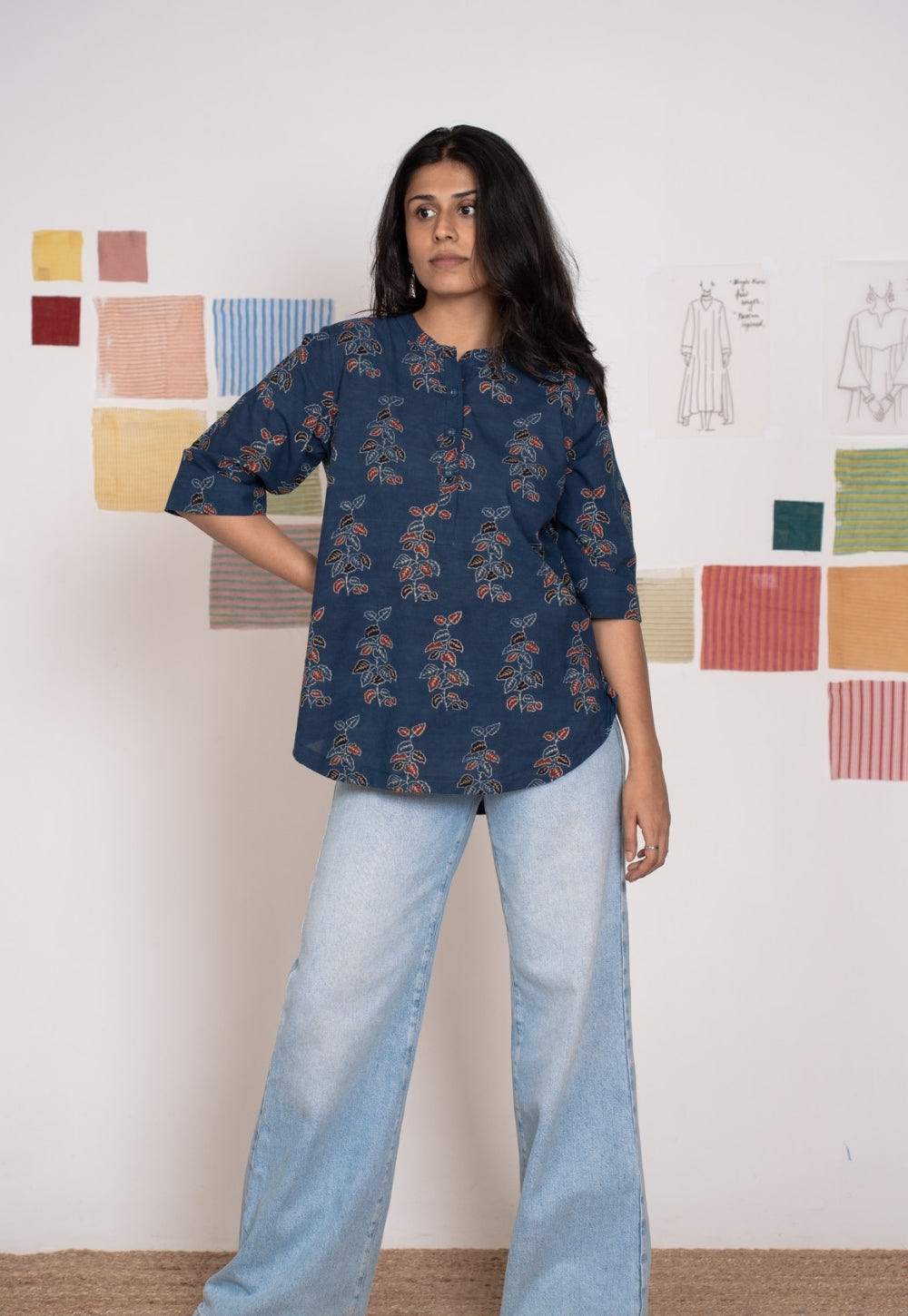 Ruby Blue Ajrakh Cotton A Line Short Top