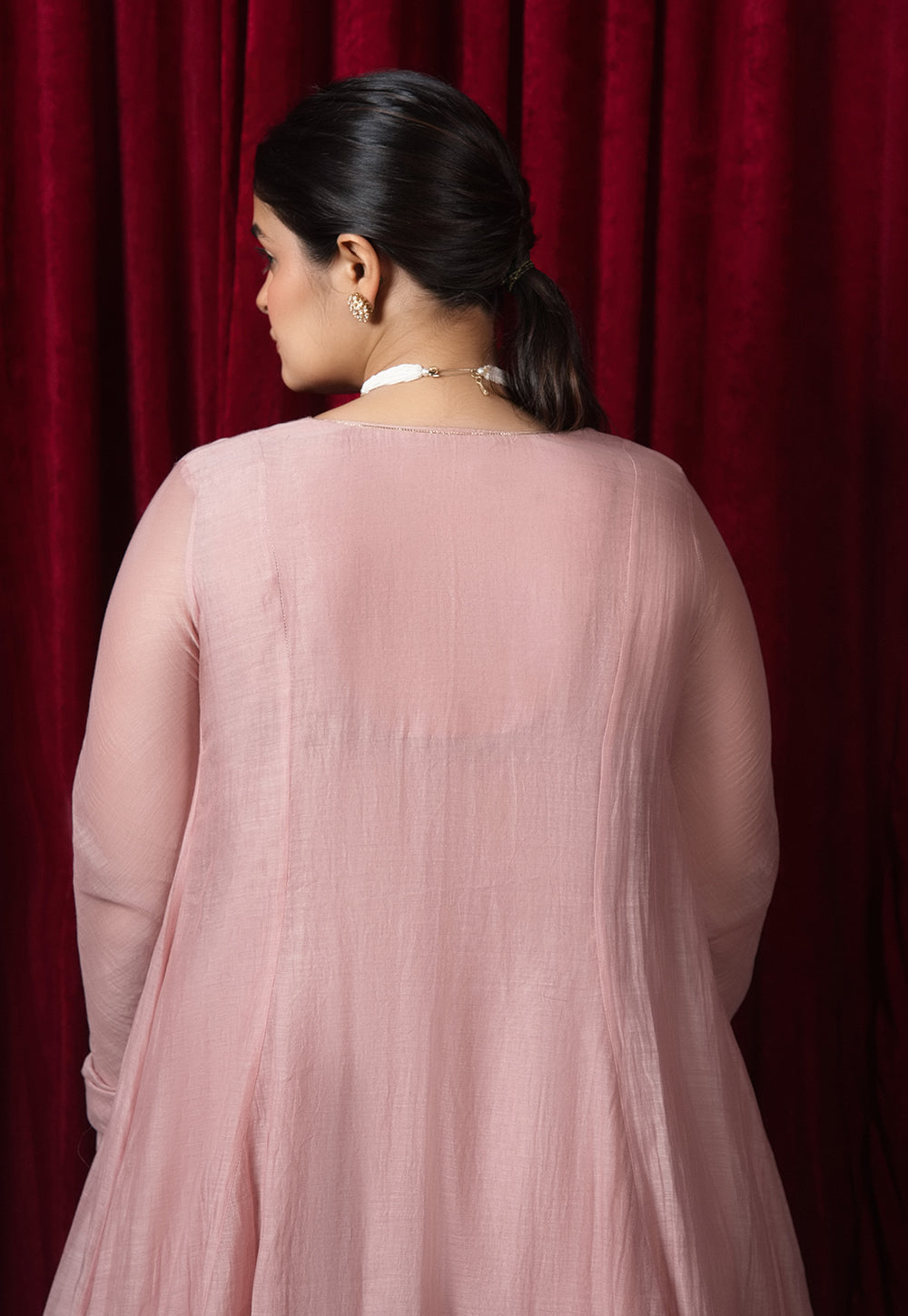 Manya Pink Solid Chanderi Silk Kali Kurta with Hand Embroidery