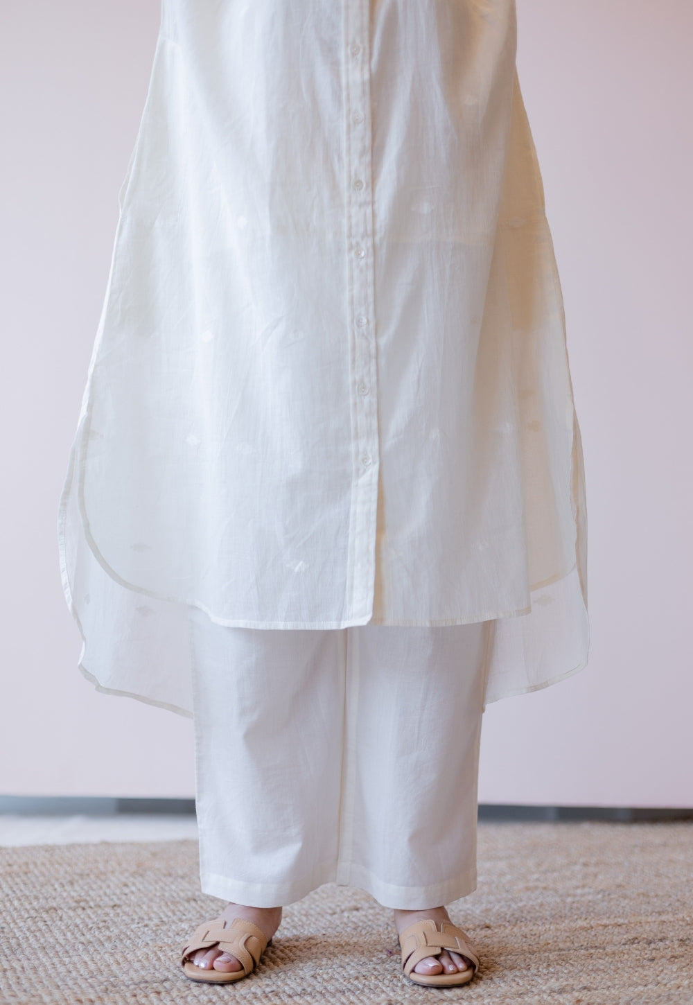 Asha Off White Jamdani Handloom Cotton Anti-Fit Kurta