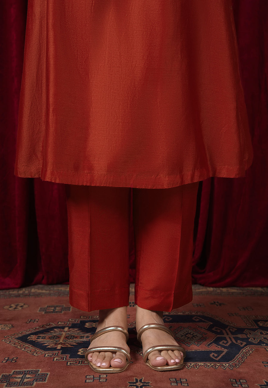 Yashi Cherry Red Solid Muslin Straight Pant