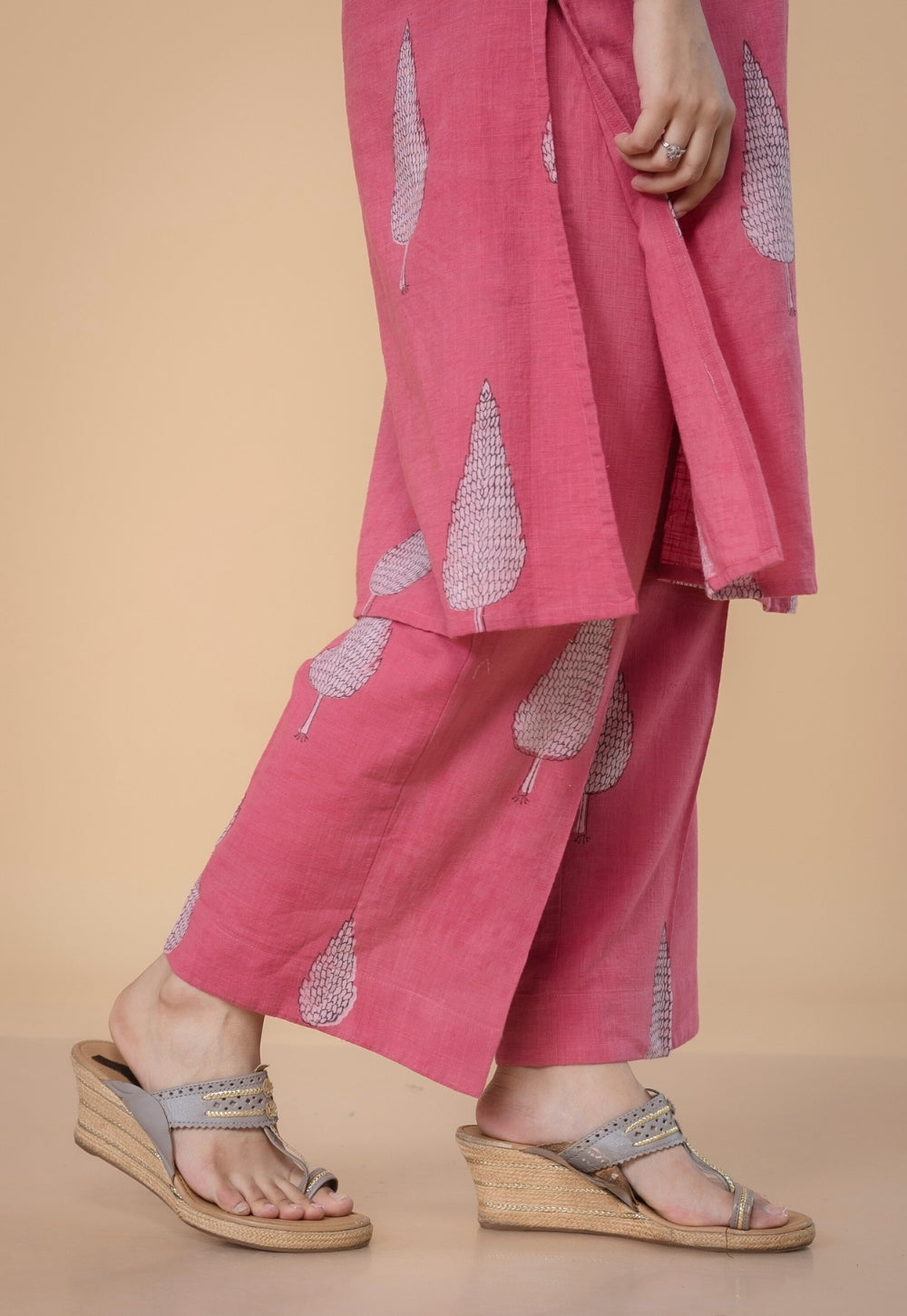 Nysa Pink Dabu Slub Cotton Straight Co-Ord Set