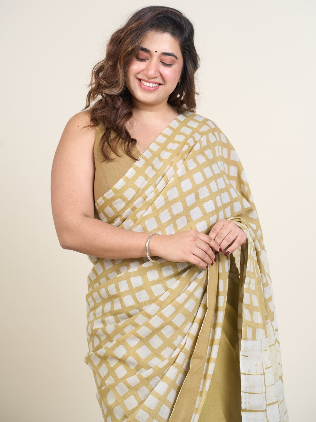 Esha Green Batik Hand Block Print Mul Cotton Saree with Embroidery