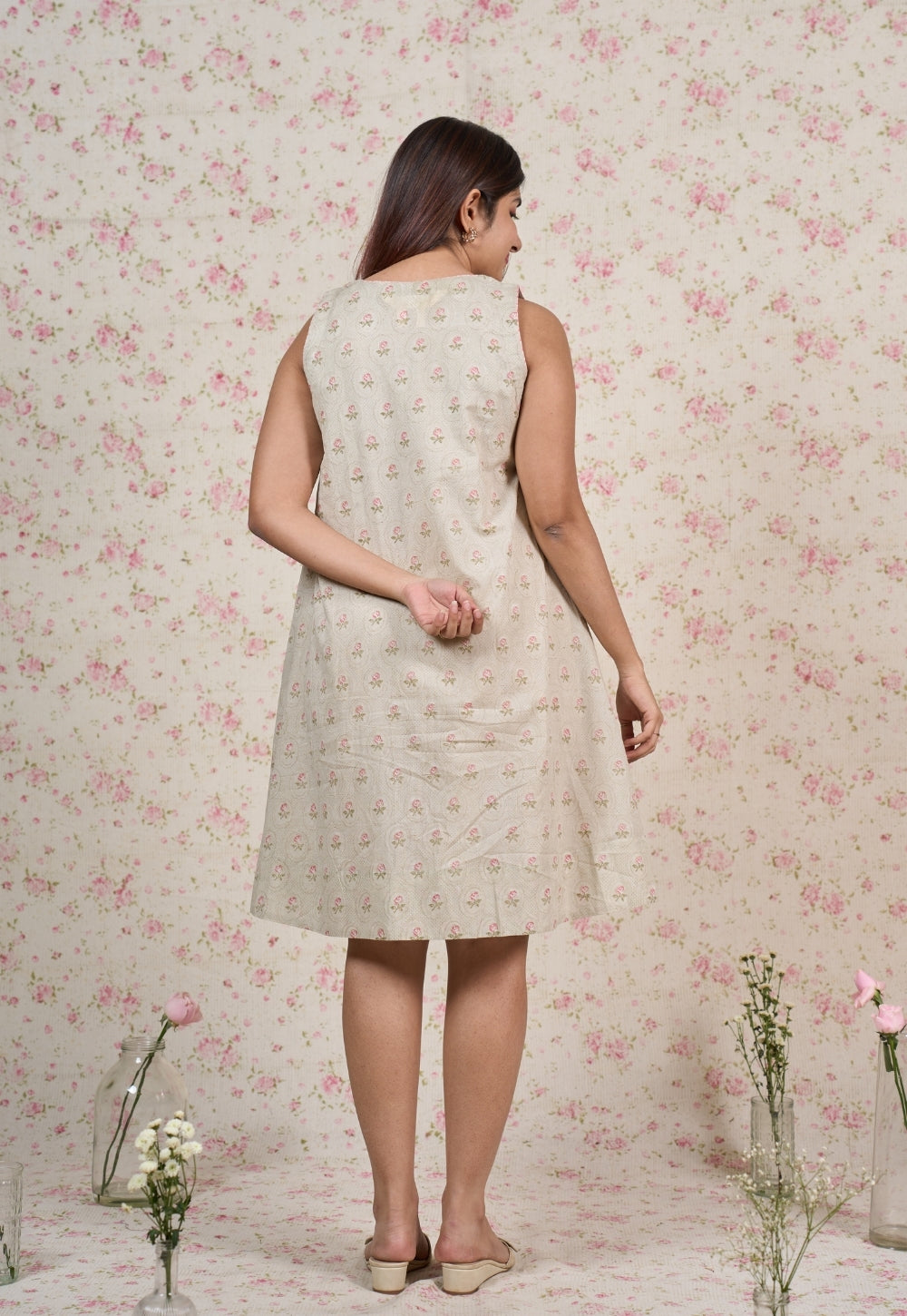 Leah Grey Sanganeri Mul Cotton A Line Dress