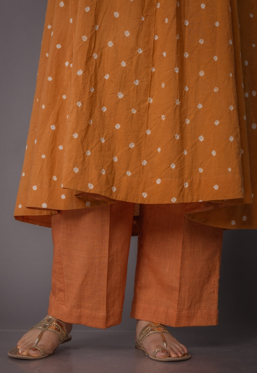 Rosha Yellow Bandhani Cotton Kali Suit Set (Set of 3)