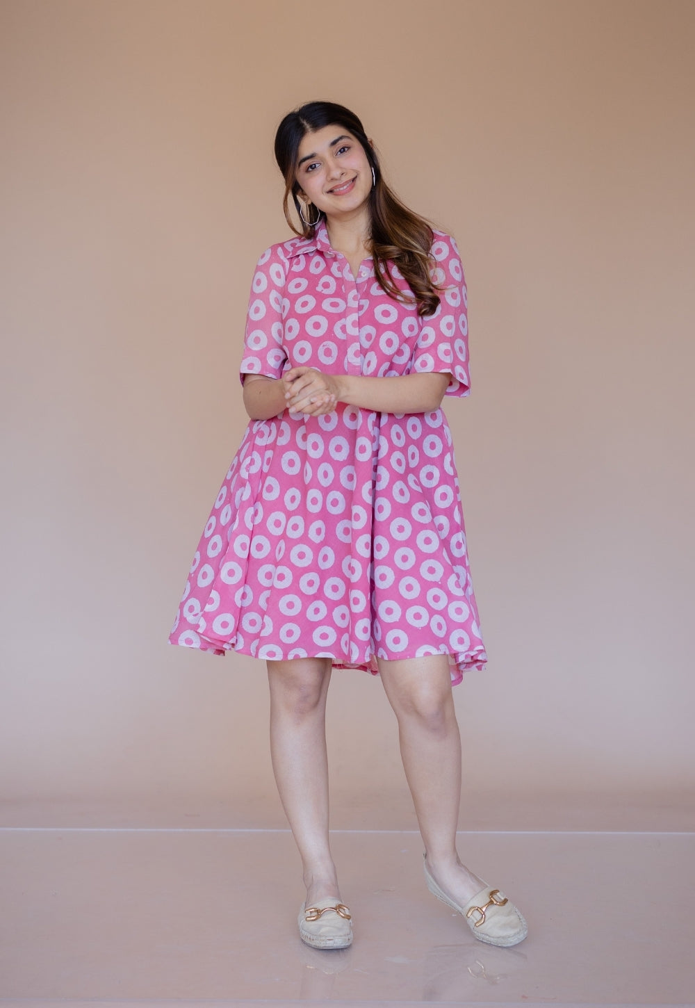 Uzma Pink Batik MulMul A Line Dress with Slip
