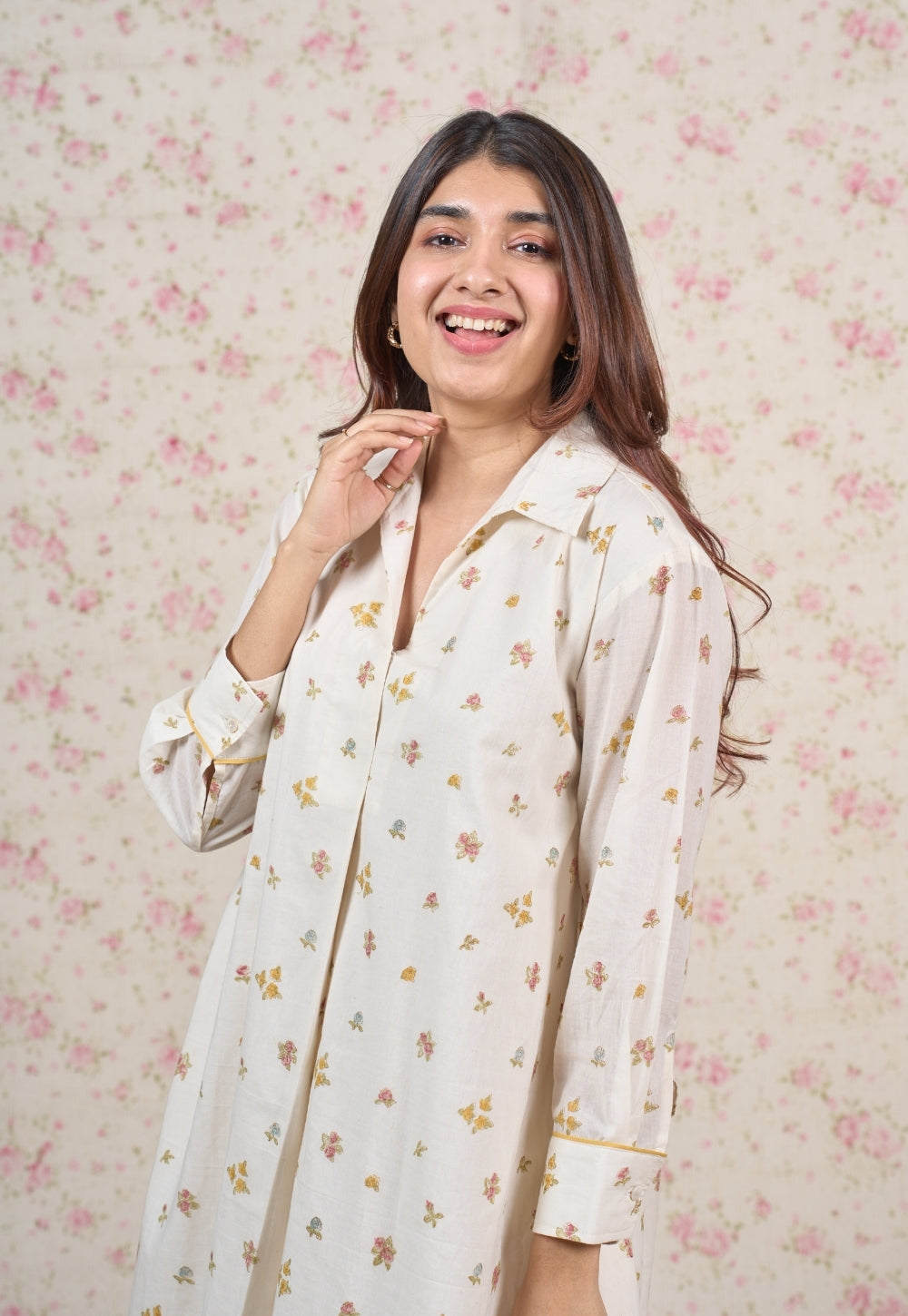 Stella White Sanganeri Mul Cotton A Line Dress