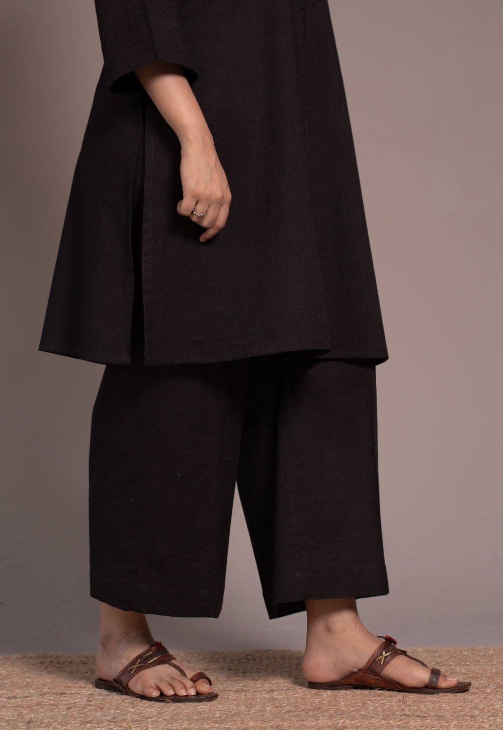 Dark Brown Solid Slub Cotton Palazzo - DyeVerse