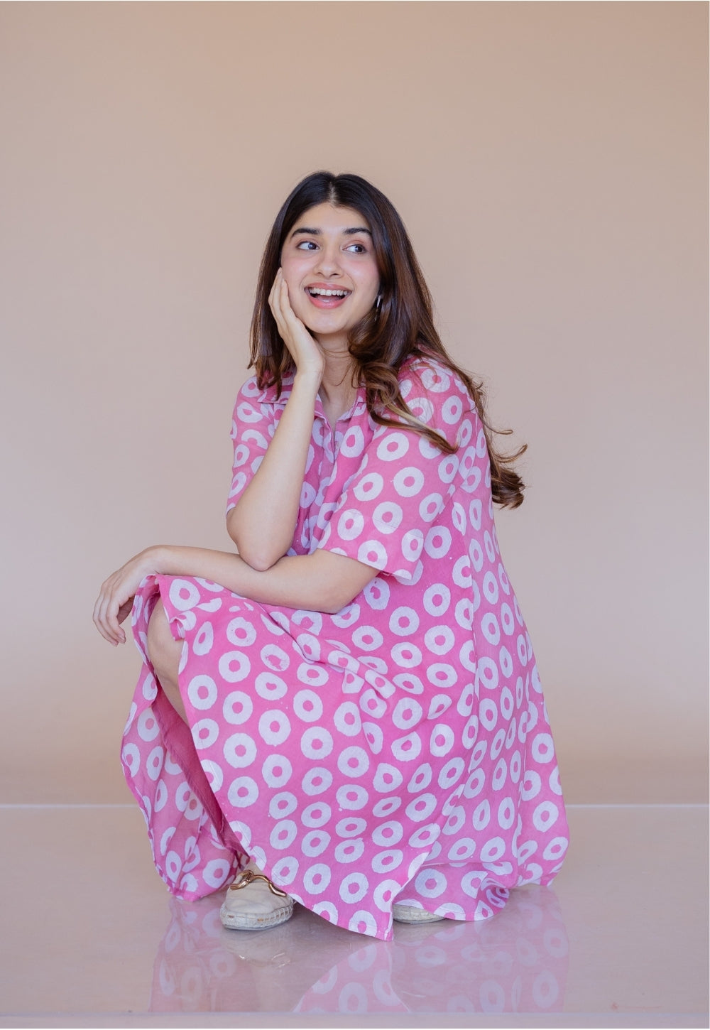 Uzma Pink Batik MulMul A Line Dress with Slip