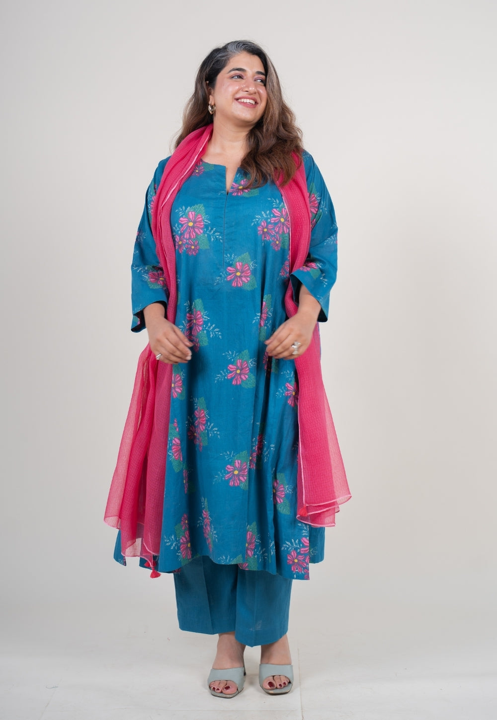 Bright Pink Solid Kota Doria Cotton Dupatta with Tassels