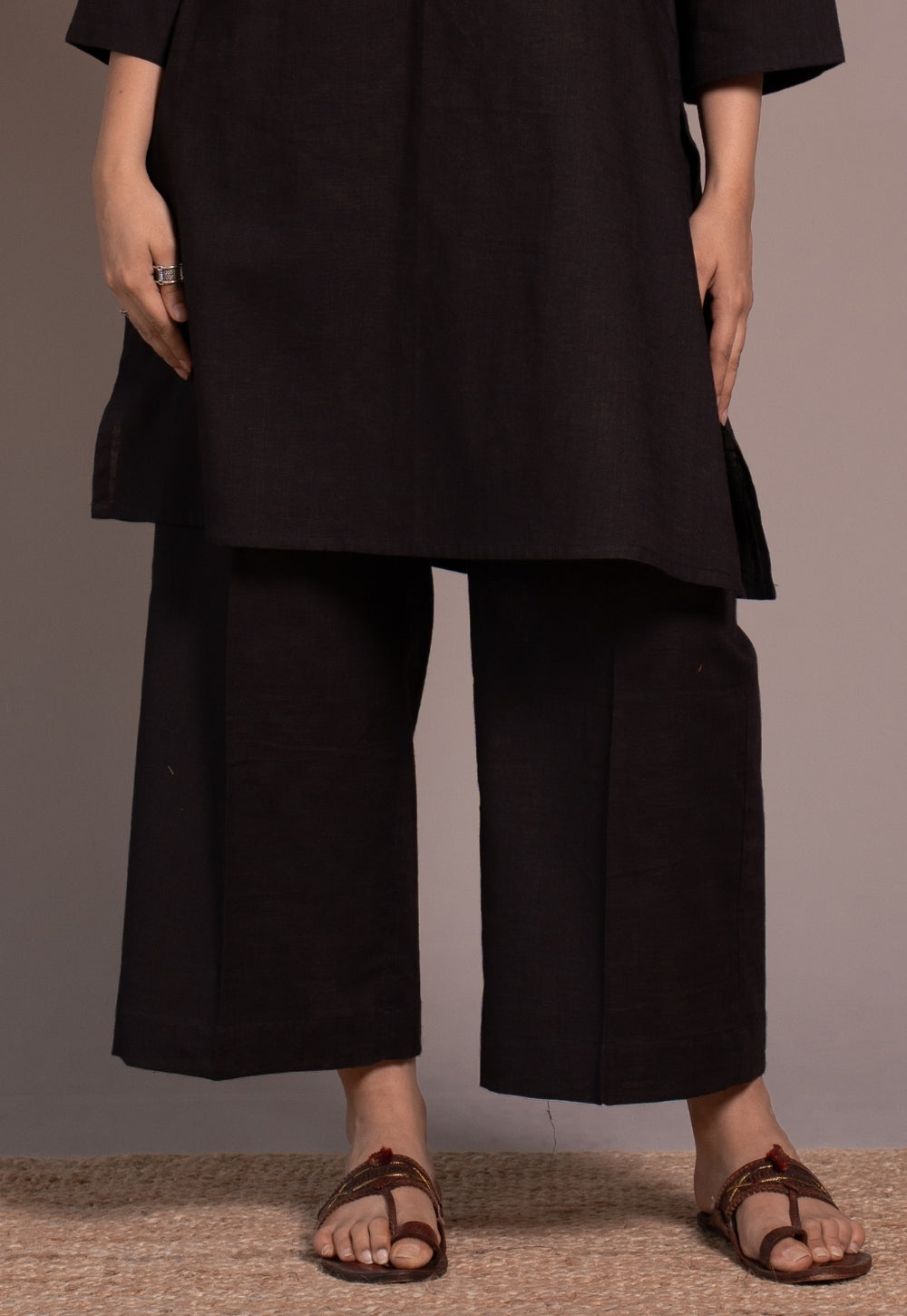 Dark Brown Solid Slub Cotton Palazzo - DyeVerse