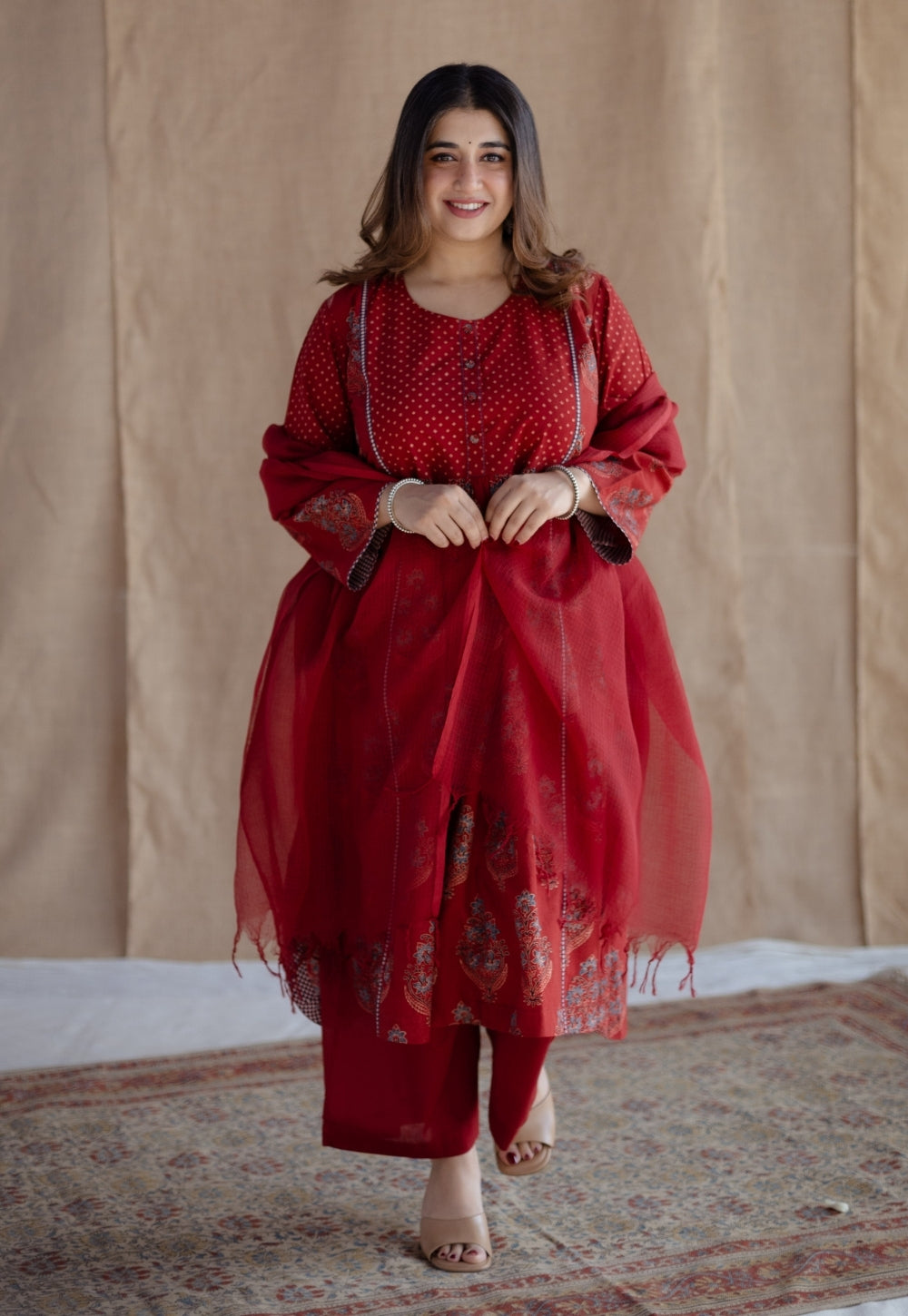 Red Solid Kota Doria Cotton Dupatta