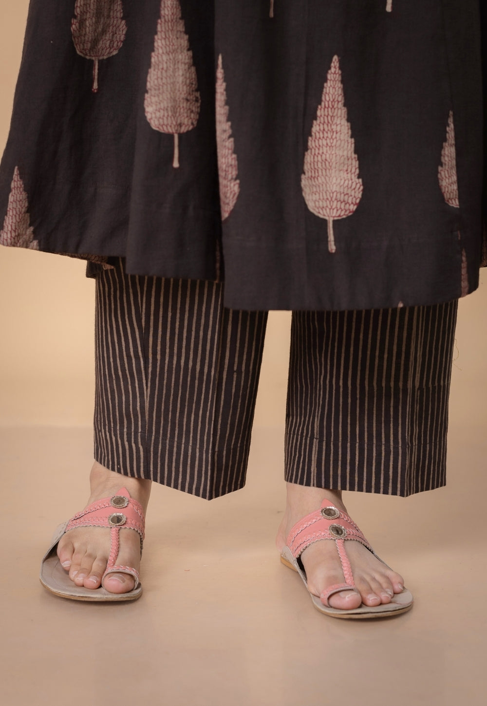 Eshita Brown Dabu Slub Cotton A Line Kurta Set (Set of 2)