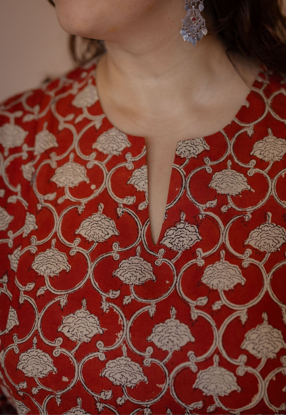 Shinat Red Bagru Cotton Kali Kurta
