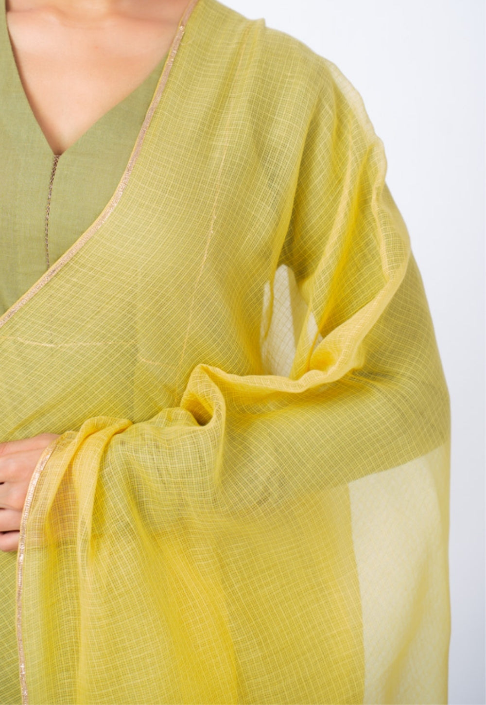 Yalini Green Solid Slub Cotton Kali Kurta Suit Set with Solid Dupatta (Set of 3)