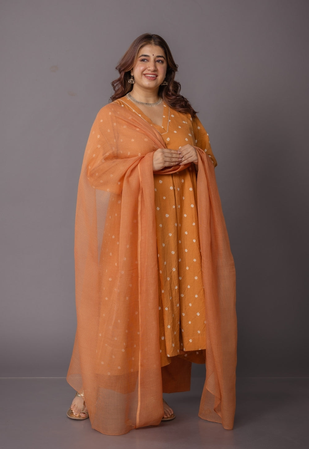 Rosha Yellow Bandhani Cotton Kali Suit Set (Set of 3)