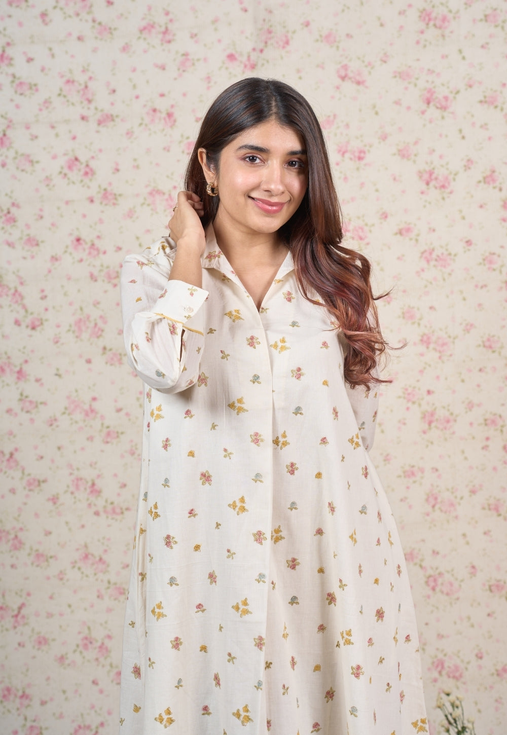 Stella White Sanganeri Mul Cotton A Line Dress