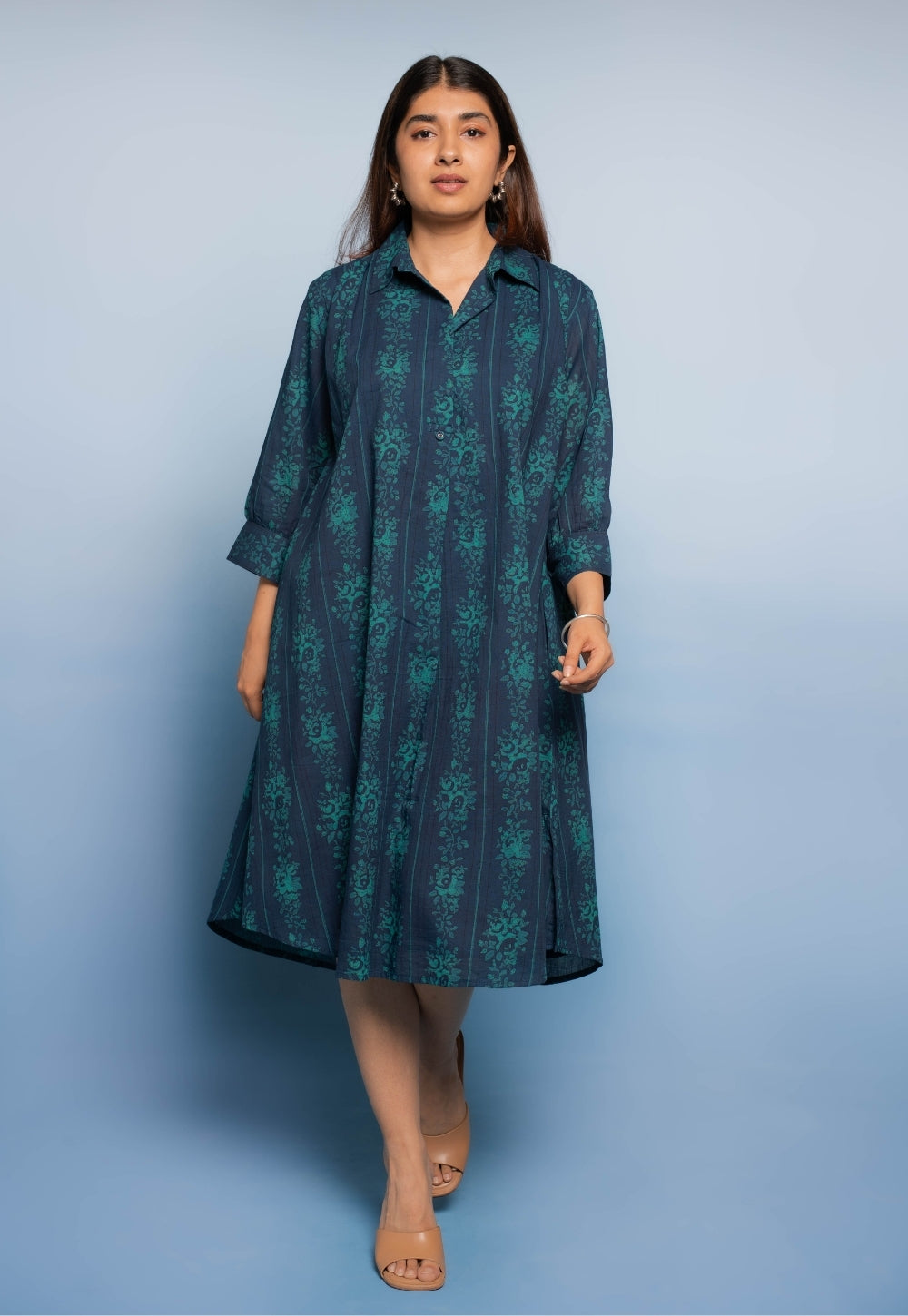 white christmas dresses Indian Cotton Paisley Shift Dress with Mandarin Collar main image 0